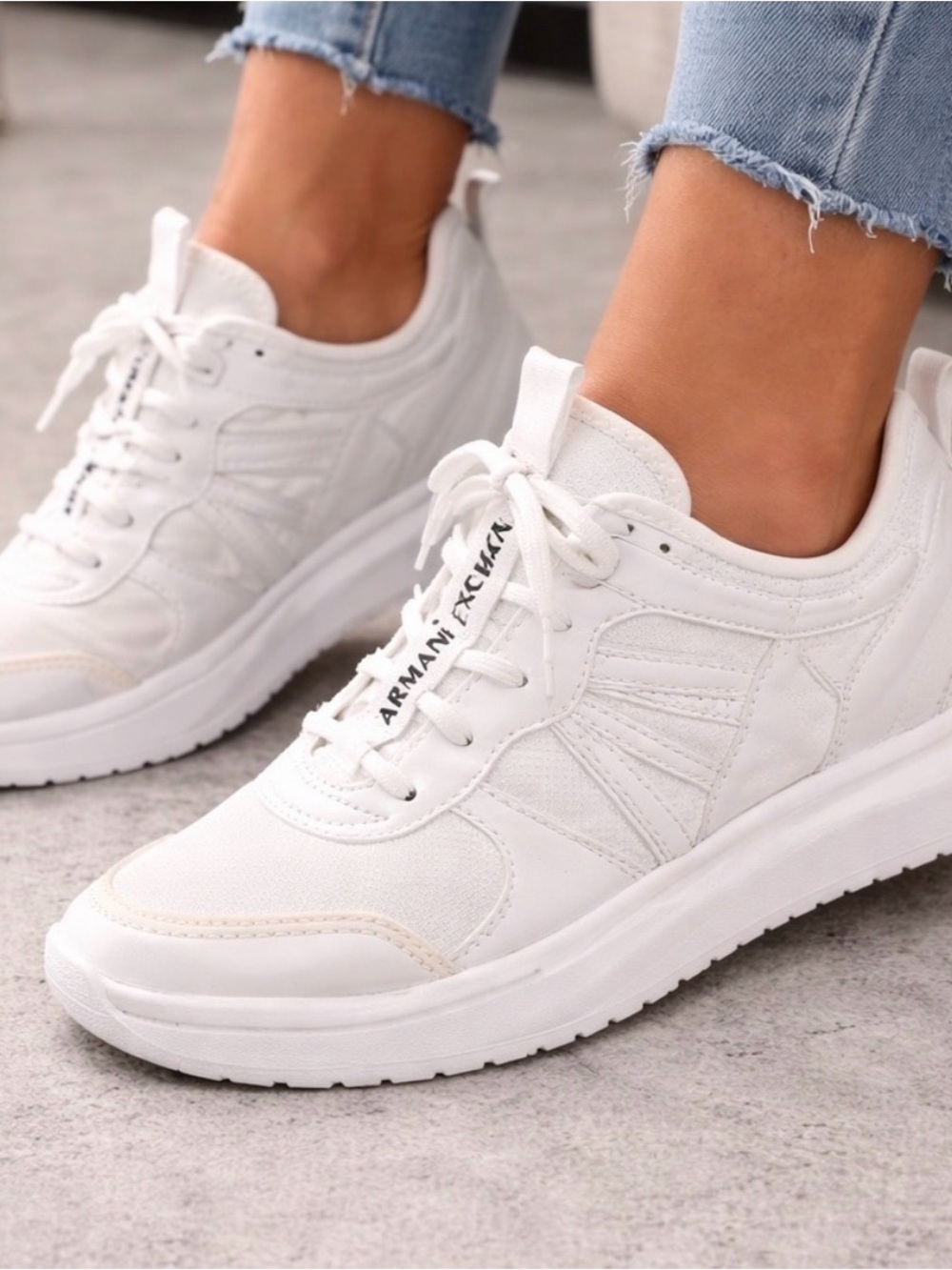Armani Exchange Women's All-White Platform Lace-Up Sneakers
